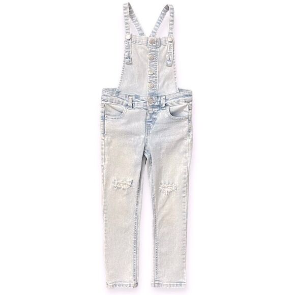 Cat & Jack Girl’s Light Wash Distressed Button Front Bib Denim Overalls XS 4/5 - Picture 14 of 14